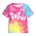 thumbnail image 4 of YDFCWXWGirl's 2 Piece Outfits Tie Dye Crew Neck Tee Shirts and Track Shorts (Watermelon Red, 5-6 Years), 4 of 6