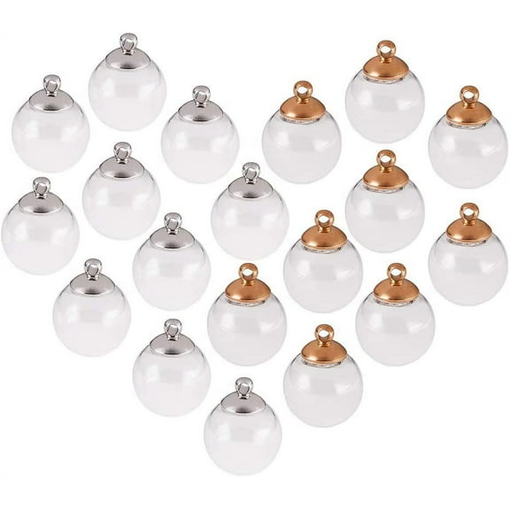 30 Pcs 18mm Mini Empty Clear Glass Globe Bottle Wish Ball Bottles DIY Pendant Charms with 30 Pcs 8mm Cap Bails for Jewelry Making Clear