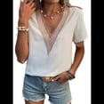 thumbnail image 1 of Blusas de Verano de Corta para Mujer, con Encaje y Cuello en V, Elegantes e Informales, Blancas, Talla L, 1 of 7