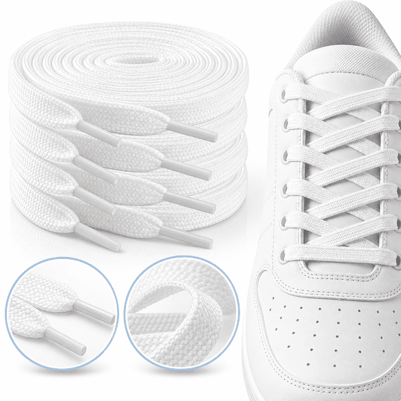 BZCOE 4 Pairs of Flat Shoelaces for Sneakers,Athletic Shoes,And Converse High Tops – Suitable for Kids and Adults,White Shoe Laces