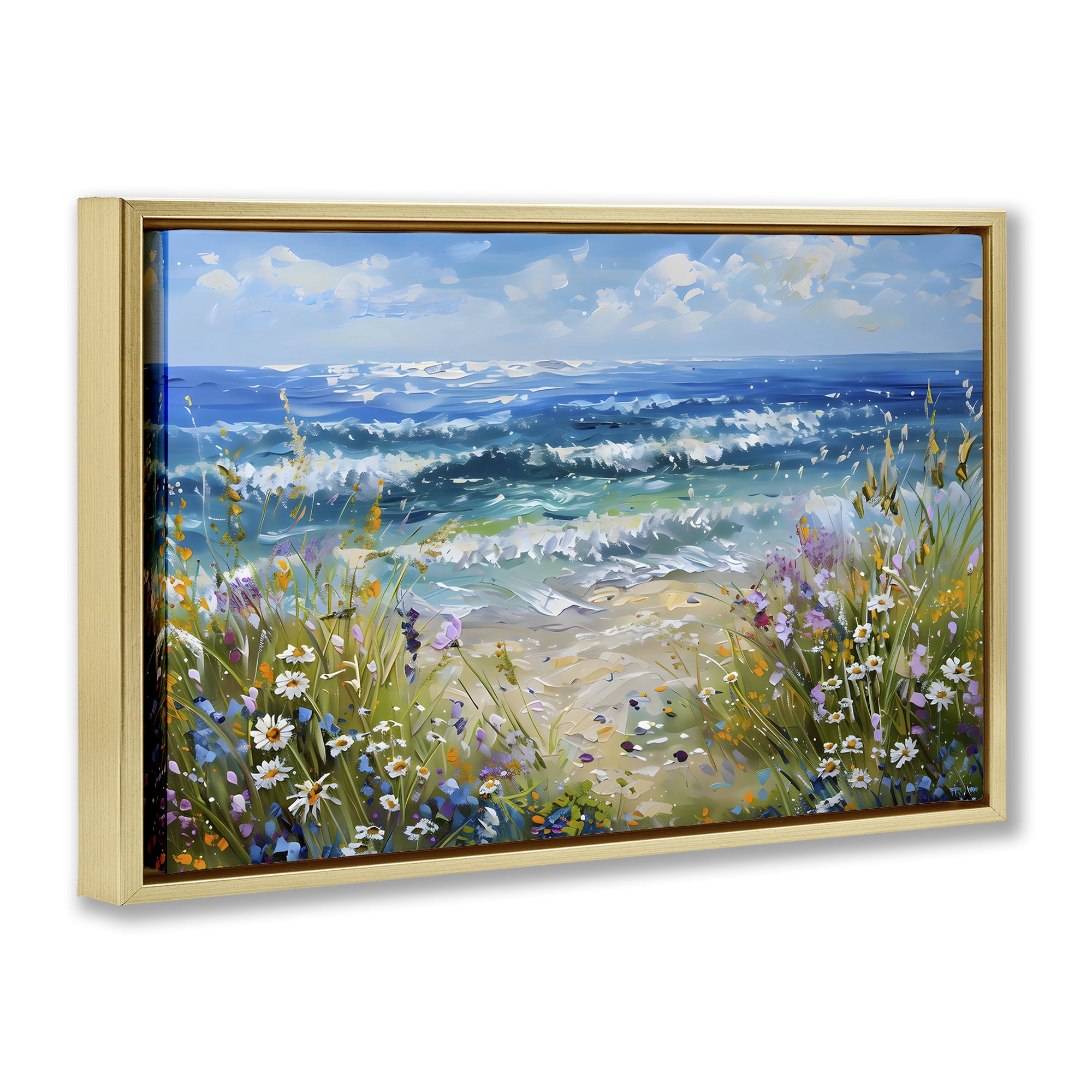 Stupell Industries Floral Beach Meadow by Ocean Gold Framed Floater Canvas Wall Art, design by Creative Studio