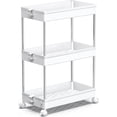 thumbnail image 1 of Carrito de Almacenamiento con Ruedas para Organización, Estante Móvil de 3 Niveles, Organizador de Baño, Carrito Utilitario para Cocina, Baño, Lavandería (Grande, Blanco), 1 of 8
