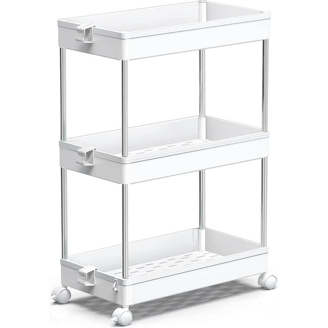 Carrito de Almacenamiento con Ruedas para Organización, Estante Móvil de 3 Niveles, Organizador de Baño, Carrito Utilitario para Cocina, Baño, Lavandería (Grande, Blanco)