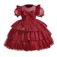 thumbnail image 1 of PMVFHDE Robe d'Été pour Filles Robe de Noël à Manches Courtes Imprimé Broderie Dentelle Volants Robe de Soirée Robe de Mariage, Rouge, 3-4 Ans, 1 of 9