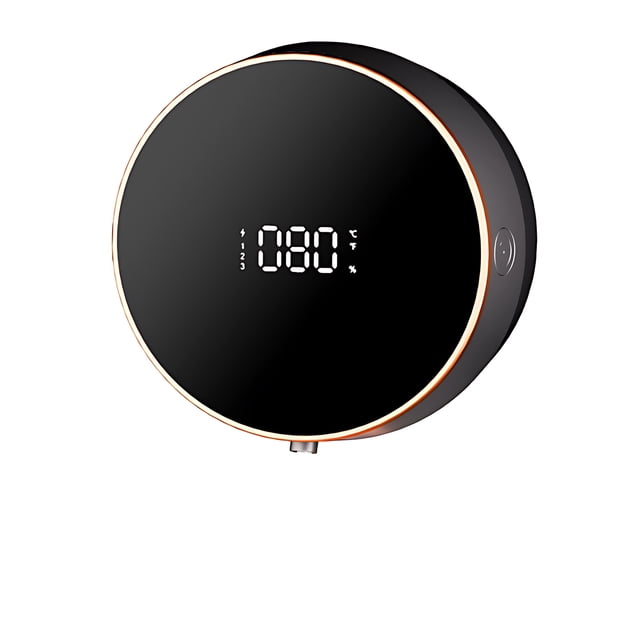 Mistaha Automatic Foaming Soap Dispenser with Full Screen Display in black, featuring a 300ml capacity and wall-mounted design. The dispenser includes a large screen showing power level, temperature, and foaming settings. It has a 45° tilt angle for clean foam dispensing, IPX5 water resistance, and a Type-C rechargeable 2000mAh battery for up to 4 months of use. Touchless operation with an upgraded infrared sensor ensures quick and hygienic foam dispensing.