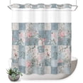 thumbnail image 1 of No Hook Shower Curtain with Built-In Rings, Pink Floral Washable Waterproof Fabric Curtain with Mesh Top Window for Bathroom, Blue Splicing 72"x72", 1 of 8