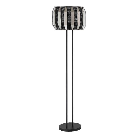 Benjara Pin 59" Floor Lamp- Drum Shade- Metal Base- Accent Round Base- Black