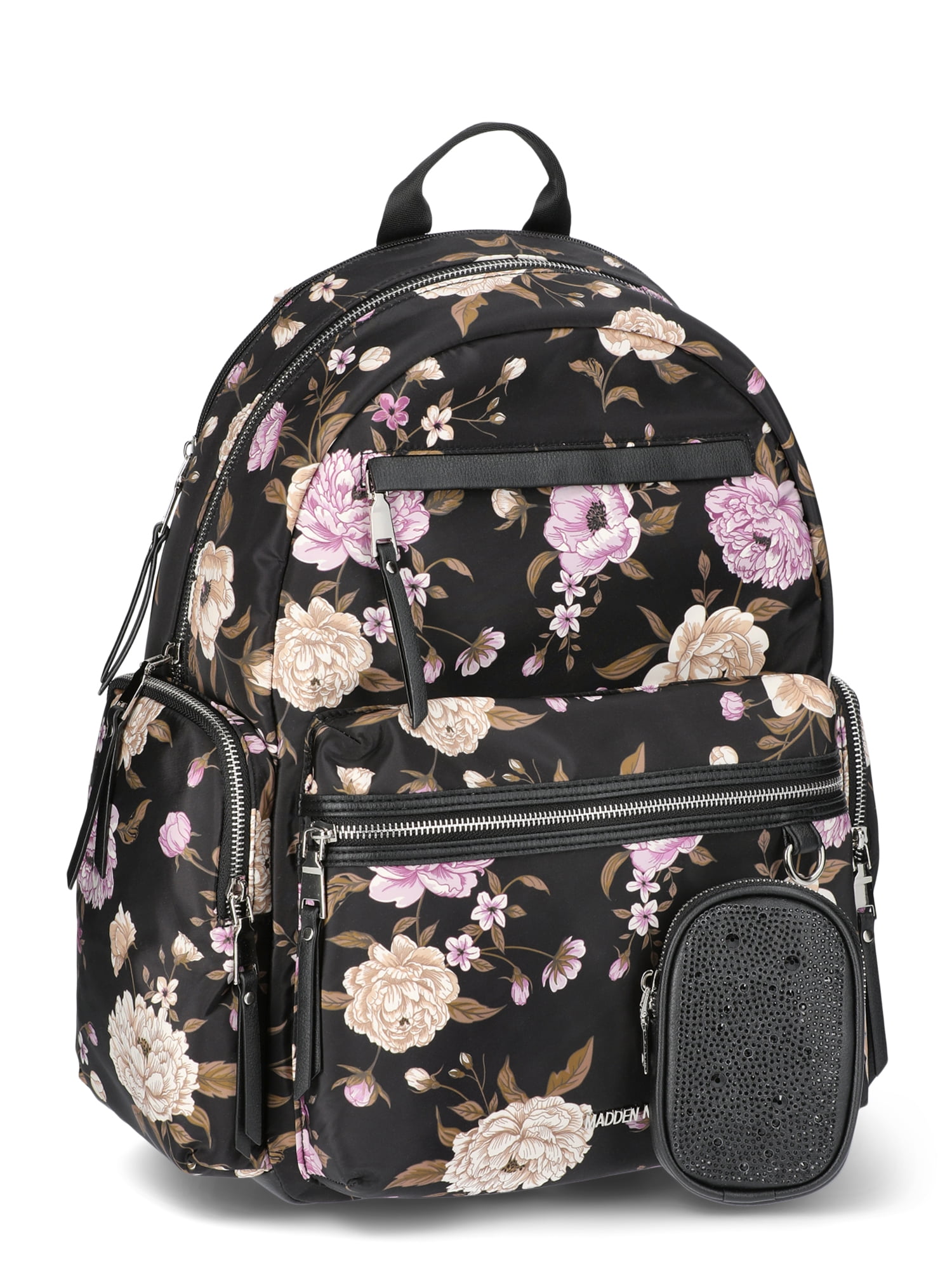 Madden NYC 18.5" Women's Dome Backpack with Front Pocket and Removable Pouch, Dark Floral
