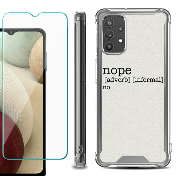 Shockproof Bumper Phone Case for Samsung Galaxy A32 5G, with Tempered Glass Screen Protector, by OneToughShield ® - Dictionary/Nope