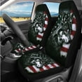 thumbnail image 2 of Pzuqiu Automobile Interior Sets Car Front Rear Seat Cover Steering Wheel Seat Belt Headrest Center Console Cushion Pad Keychain Coaster 14 Pcs Full Set Covers All Weather Gray Wolf American Flag, 2 of 7