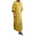 thumbnail image 1 of Mens Kaftan Thobe Casual Long Sleeve Men'S Robe Arabic Thobe with Pockets Muslim Men Thobe Yellow Robe Men, 1 of 5