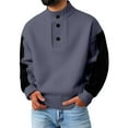 thumbnail image 2 of Men's Color Clash Sweater Three Button Pullover Thickened Warm Knit for Leisure Wear and Winter Christmas Season,Dark Gray,2XL, 2 of 4