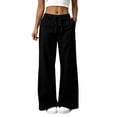 thumbnail image 2 of Hzzrkos Women Casual Solid Color Wide Leg High Waist Straight Pants Loose Fit Drawstring Trousers for Work Streetwear Black, 2 of 7