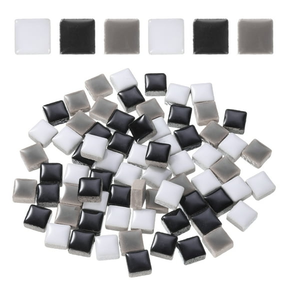 205pcs Square Ceramic Mosaic Tiles, Bulk Stained Mosaic Tiles for DIY Art Crafts(200g, Black White)