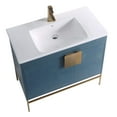 thumbnail image 3 of Fine Fixtures - Modern Blue 36" Bathroom Vanity Set, Satin Brass Hardware, Vitreous China Sink Top, 3 of 4
