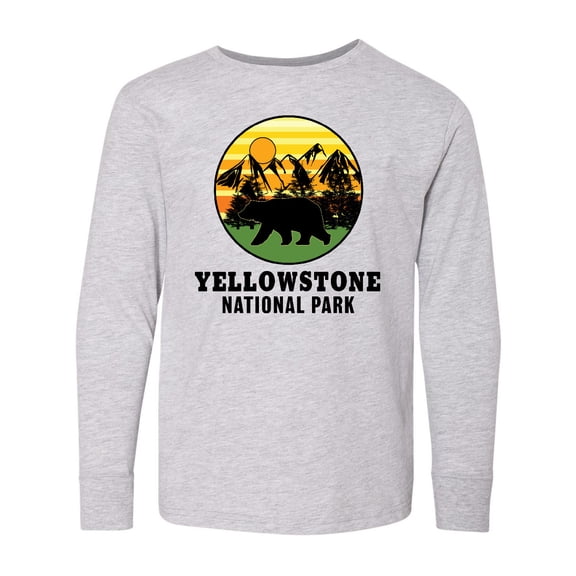 Inktastic Yellowstone National Park with Bear Mountains and Trees Cricle Long Sleeve Youth T-Shirt