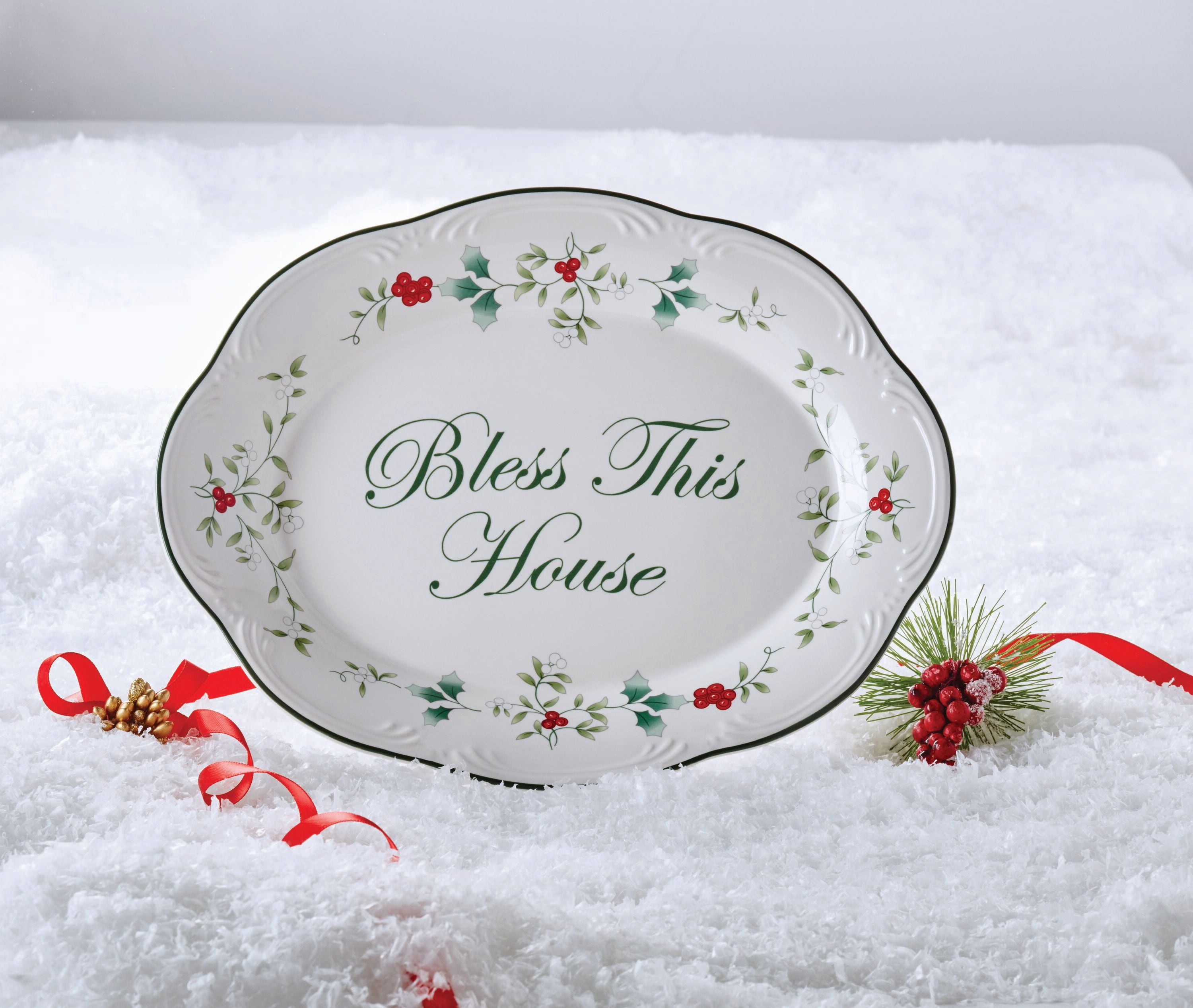 Pfaltzgraff Winterberry "Bless This House" Serving Platter