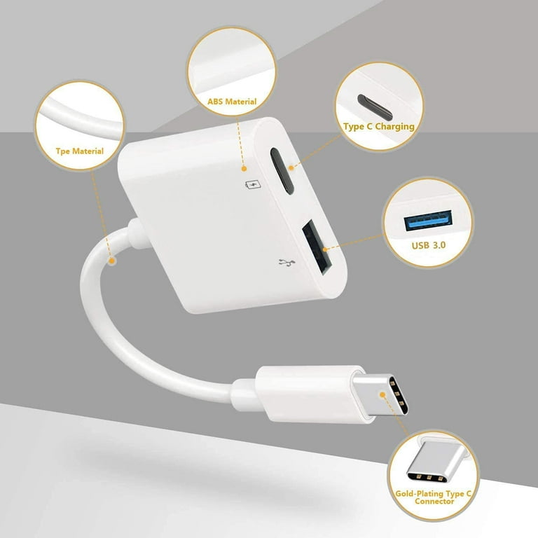 USB C to USB Adapter OTG and Charger Cable, 2 in 1 USB-C Splitter with 10W  PD Charging Type C OTG and USB A Female Port Compatible for Samsung S21/S20