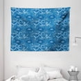 thumbnail image 1 of Luau Tapestry, Polynesian Nature Inspired Blue Art Pattern with Floral Motifs and Swirls, Wall Hanging for Bedroom Living Room Dorm Decor, 80W X 60L Inches, Petrol Blue Dark Blue, by Ambesonne, 1 of 2