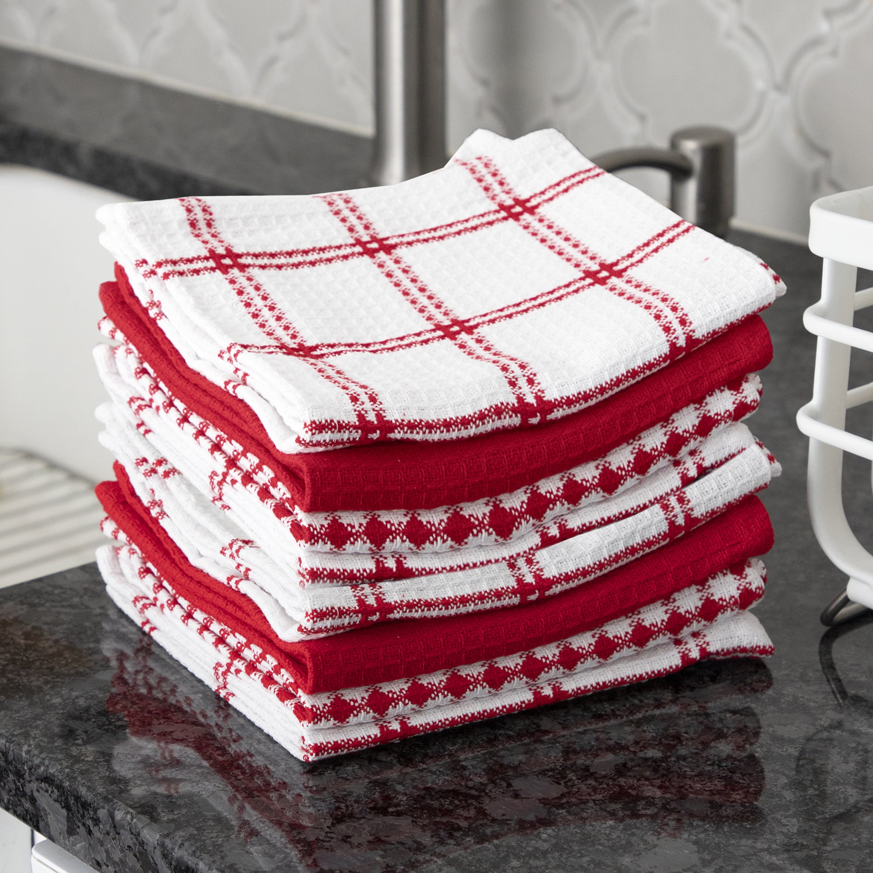 Choice 15 Flame Retardant Oven Mitts and Waffle-Weave Kitchen Towel and  Dish Cloth Kit