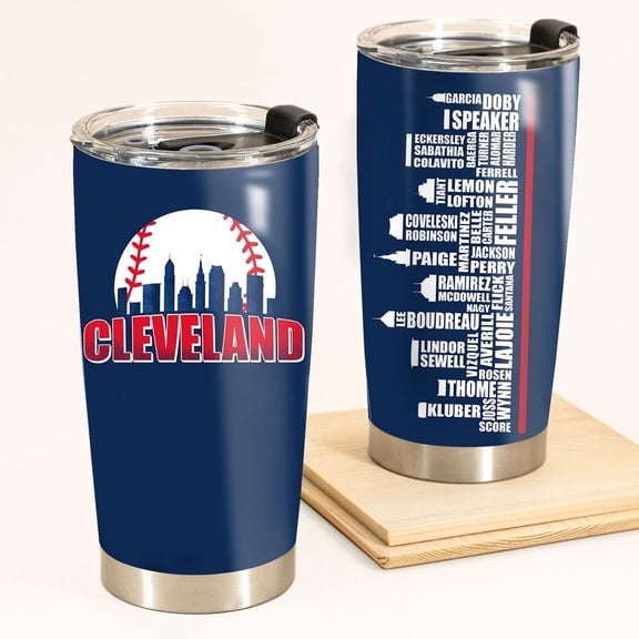 Cleveland City Skyline Legends Baseball Tumbler - Coffee Mug Insulated Tumbler With Lid - Mother's Day, Father's Day, Birthday, Christmas Gifts For Fans - 20 Oz| Stainless Steel