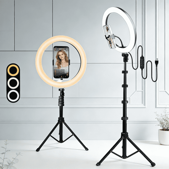 12" Ring Light with 63" Adjustable Tripod  10 Brightness Levels USB Powered Studio Lighting for Live Streaming YouTube TikTok Photography Makeup Videos Phone Selfie Halloween