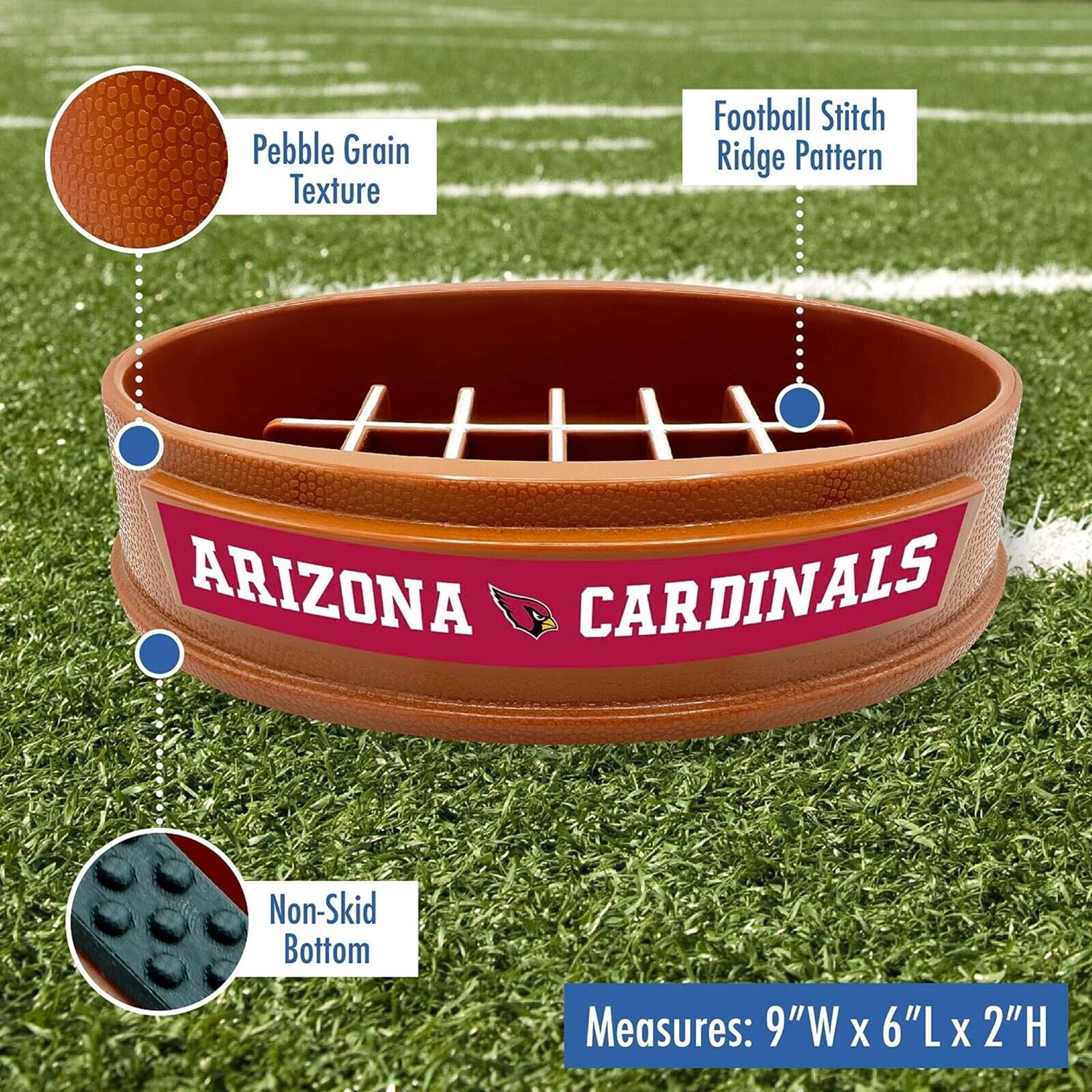 Pets First NFL Arizona Cardinals Super-Bowl Slow Feeder Bowl for Dogs and Cats, Football Design for Healthy Digestion, Non-Slip, for Large & Small Pet