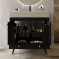thumbnail image 3 of 30" Waterproof Wood Bathroom Organizer, Space-Saving Freestanding Cabinet with Marble Top, Retro Bathroom Vanity with Ceramic Sink for Bathroom, Black,Gold,Stone Gray,White, 3 of 9