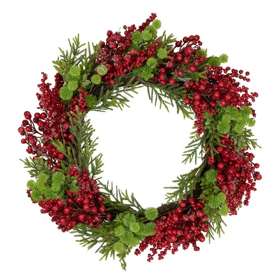 Northlight Frosted Pine and Berry Artificial Christmas Wreath, 25-Inch, Unlit