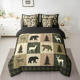 thumbnail image 2 of Feelyou Rustic Farmhouse Bear Twin Bedding Sets 7-Piece, Reindeer Moose Wildlife Bedding Comforter Set, Olive Drab Square Plaid Reversible Sheet Sets, Breathable Home Decor, 2 of 7