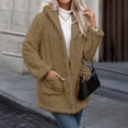 thumbnail image 6 of Tusihei Women's Collared Hooded Long Sleeve Fuzzy Coat Warm Button Down Cardigan Outerwear Casual Fall Winter Solid Sweater Jacket, Brown S, 6 of 8