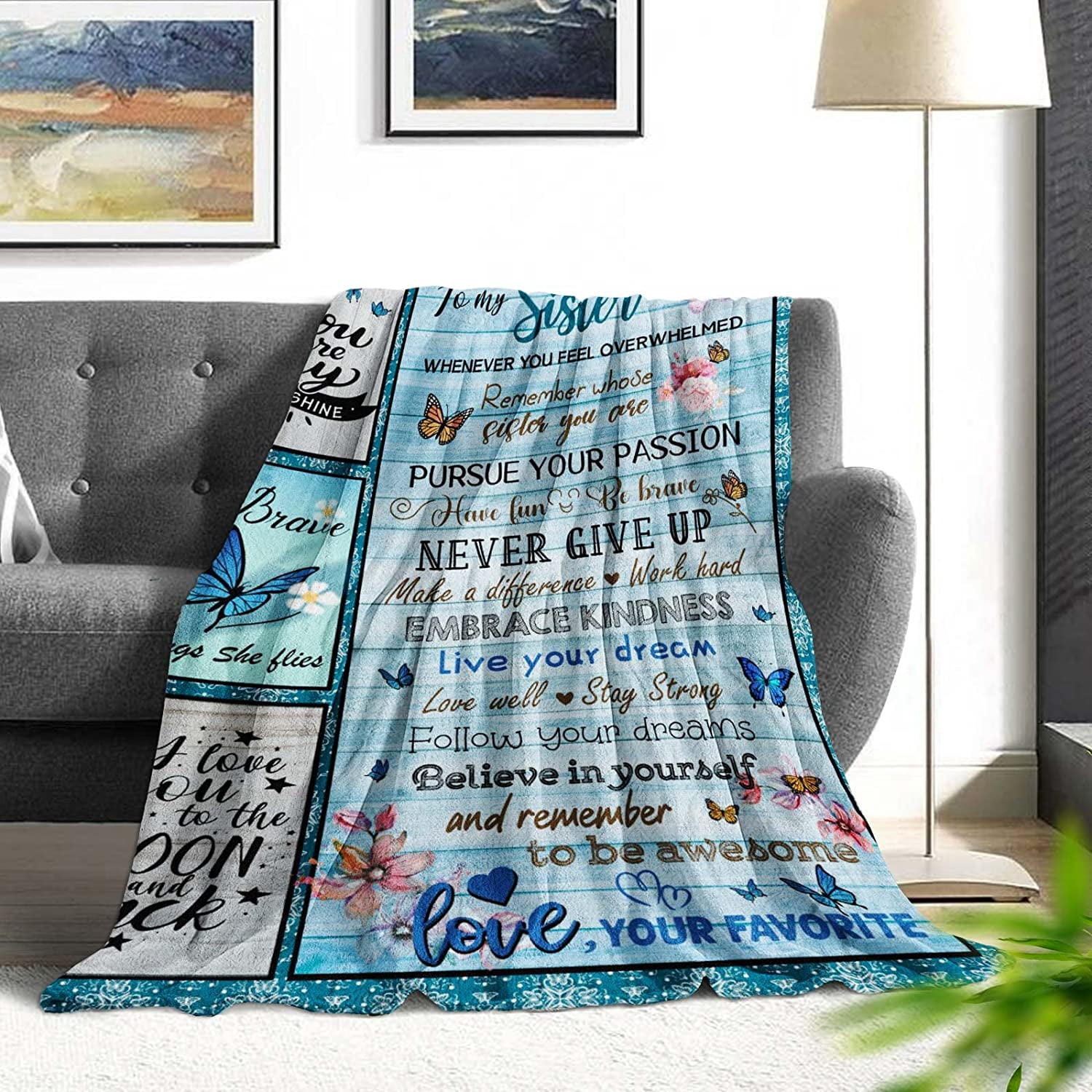 Sister Gifts for Christmas Blanket, Sister Gifts for Women, Xmas Gifts for Sister from Sisters, Birthday Present for Sister from Brother, Sister Gift Ideas Throw Blanket 60 x 50 inch