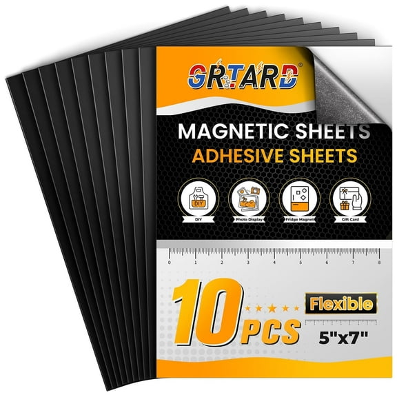 Grtard 10 Pack 5" x 7" Magnetic Sheets with Adhesive Backing, Flexible Sticky Magnetic Sheet Magnetic Paper, Suitable for Crafts, Photos