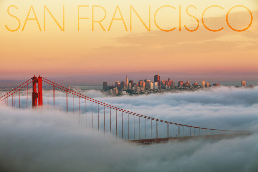 San Francisco, California, Golden Gate Bridge and Fog (24x36 Giclee Gallery Art Print, Vivid Textured Wall Decor) - image 1 of 3