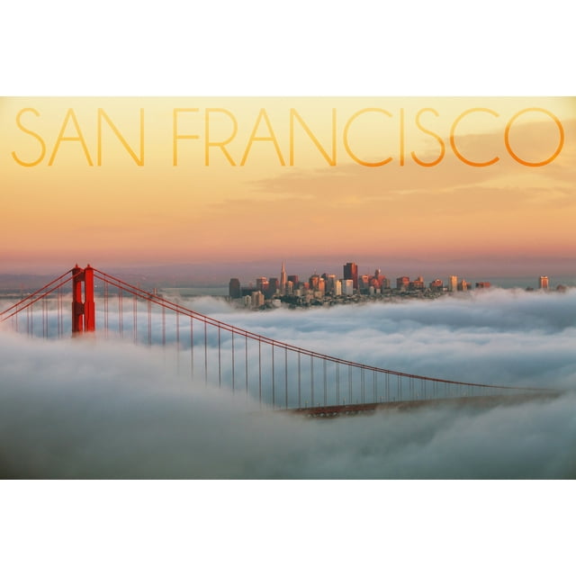 San Francisco, California, Golden Gate Bridge and Fog (24x36 Giclee Gallery Art Print, Vivid Textured Wall Decor)