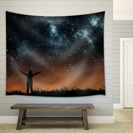 wall26 - Girl Watching the Stars in Night Sky - Fabric Wall Tapestry Home Decor - 51x60 inches