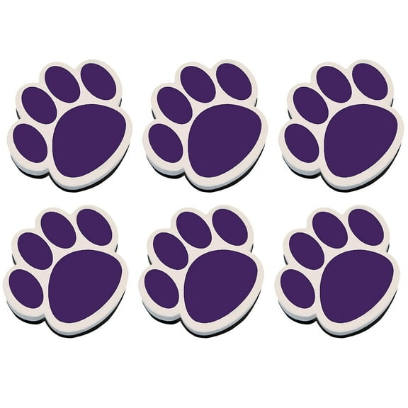 Ashley Productions Magnetic Whiteboard Eraser, Purple Paw, Pack of 6