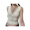 thumbnail image 2 of Douhoow Women Summer Lace Tank Top Bow V Neck Sleeveless Slim Fit Crop Top Retro Basic Vest, 2 of 9