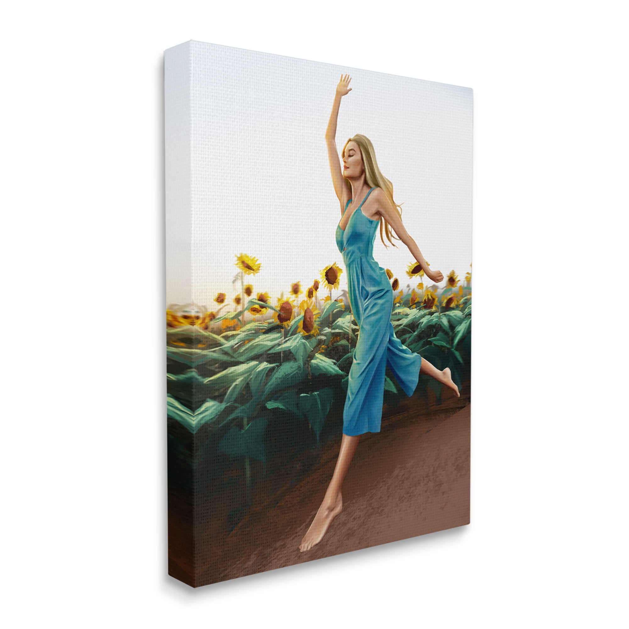 Stupell Industries Woman Running Through Rural Sunflower Meadow Field Painting Gallery Wrapped Canvas Print Wall Art, Design by Ziwei Li