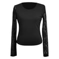thumbnail image 4 of Razzly Women's Lace Trim Slim Fit T Shirt Breathable Soft Comfortable Casual Top Stylish Feminine Blouse For Everyday Wear(Black,M), 4 of 4
