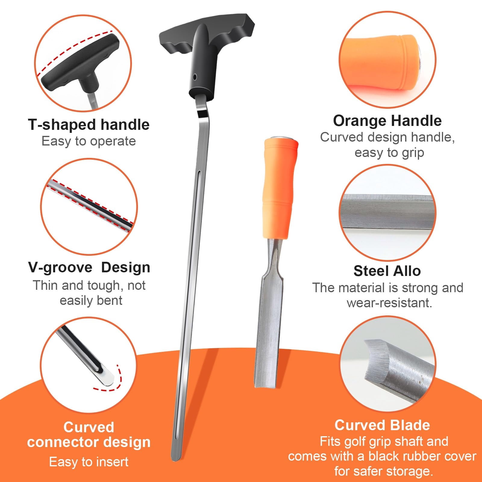 Golf Grip Removal Tool，11" V- Grip Remover for Standard Length Swinging Grips，High-Carbon Steel Golf Club Tool，Golf Grip Kit Golf Tools Golf Grip Tool