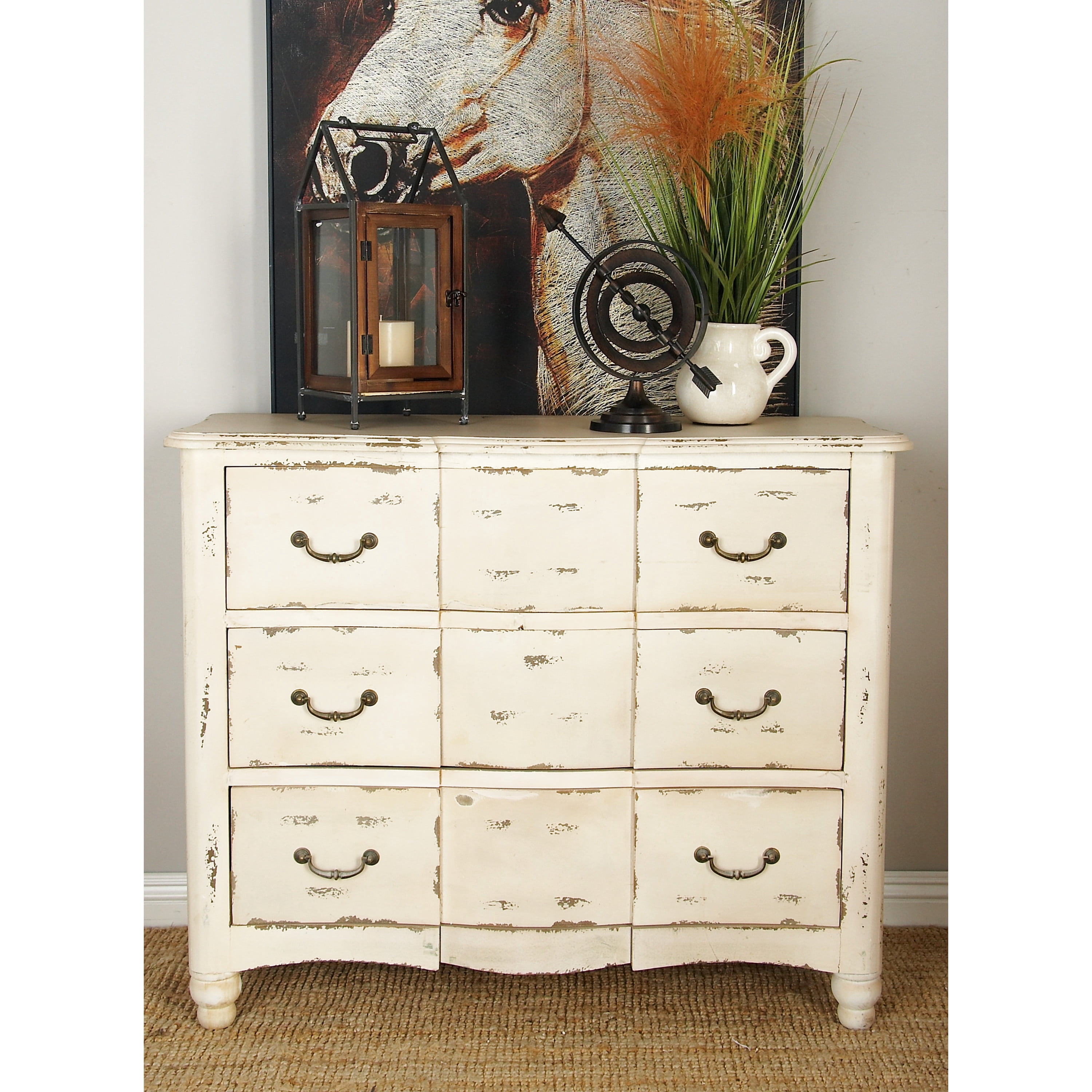 DecMode 42" x 35" Cream Wood 3 Drawers Chest, 1-Piece