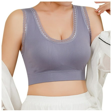 Blphud Comfortable Sports Bra Sports Bras for Women Lingerie for Women Seamless Bra Women Women s Solid Color Plus Seamless Lace Trim Sports Running Bra for the Elderly Purple One Size