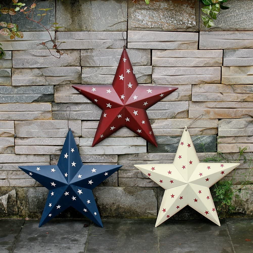 Patriotic Metal Barn Star Wall Decor, 12'' Hanging Country Rustic