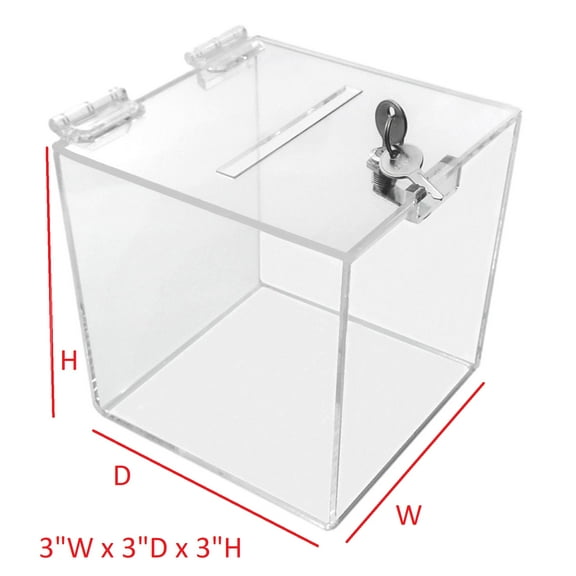 T'z Tagz 3 Inch Clear Acrylic Locking Donation, Ballot, Suggestion Box Display