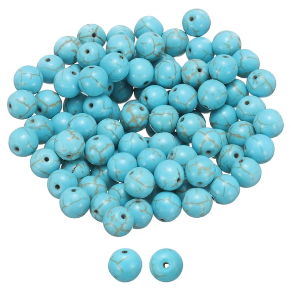 Uxcell 100pcs Natural Stone Beads 10mm Turquoise Round Gemstone Stone Loose Beading Real Genuine Smooth Balls Bead for Jewelry Making Bracelets Necklace Earrings DIY