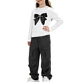 thumbnail image 5 of Girls Outfit Sets Nelozsy Girls Bow Print Long Sleeve Top Cargo Flare Pants 2Pcs Casual Outfit Set Black 5-6 Years, 5 of 8
