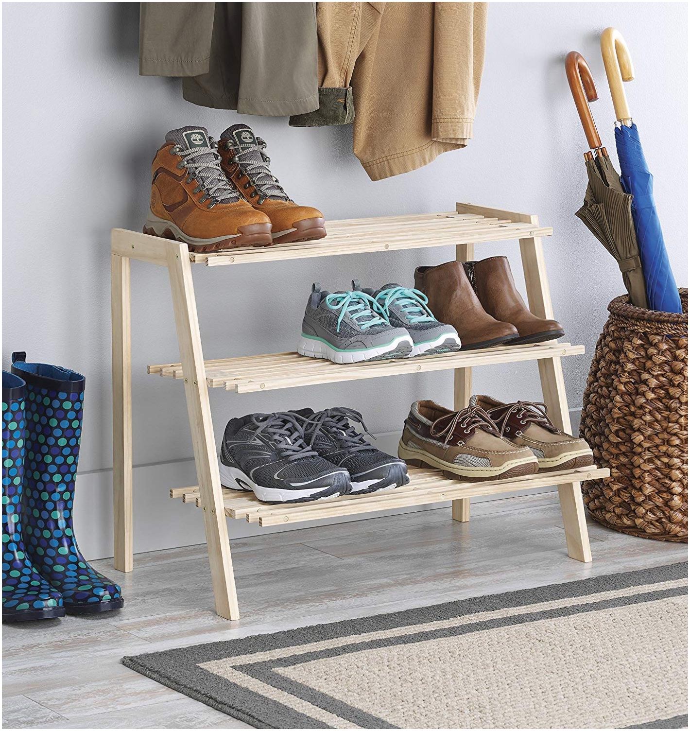 Whitmor 3Tier Wooden Shoe Shelves 15.9" x 26.0" x 21.4"