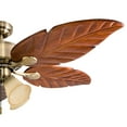 thumbnail image 3 of Prominence Home Royal Palm 52" Aged Brass Tropical Ceiling Fan with 5 Hand Carved Wood Blades, 4 Arm Light Kit, Remote & Reverse Airflow, 3 of 6