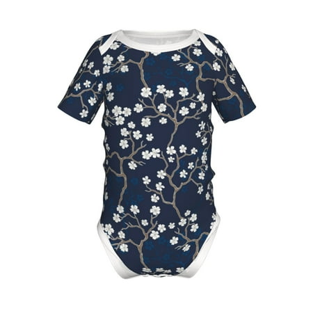 

Gaeub Cherry Blossoms on Navy Background Print Infant Climbing Onesie Toddler Outfit Newborn Baby Bodysuit Baby Boy Girl Clothes -18 Months